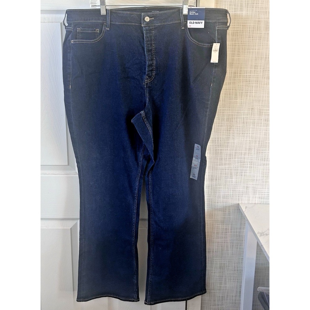 Old Navy Womens Kicker Bootcut Jeans Sz 22 Stretch Denim Button Fly Dark Wash T